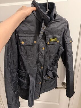 Barbour Quilted Utility Jacket in Black with Gold Accents